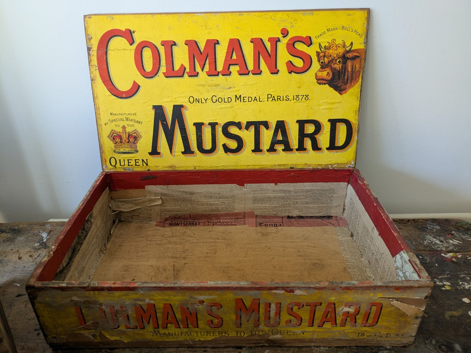 Rare Antique Colman's Mustard Crate 1890 Box Advertising Packaging Vintage Prop