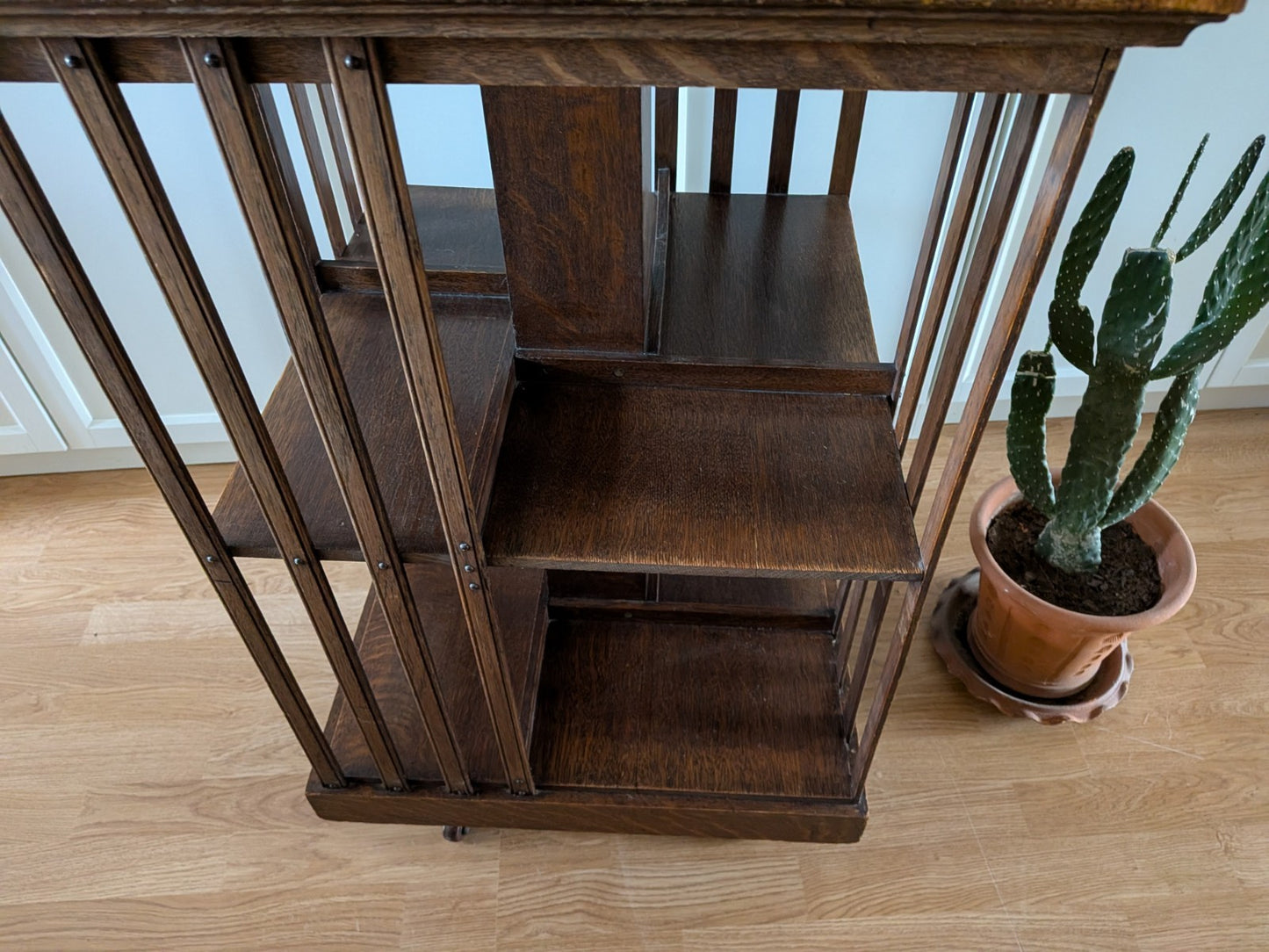 Antique Edwardian English Oak Revolving Bookcase Rare Vintage Shelves Spinning 
