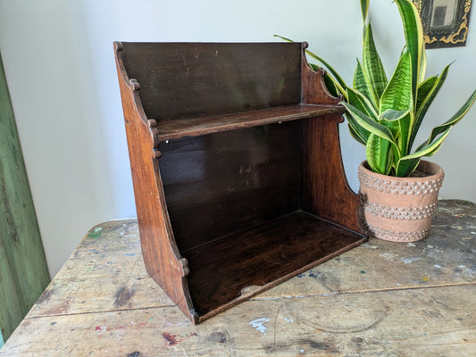 Antique English Oak Gothic Ecclesiastic Georgian Wall Shelf Shelves Waterfall