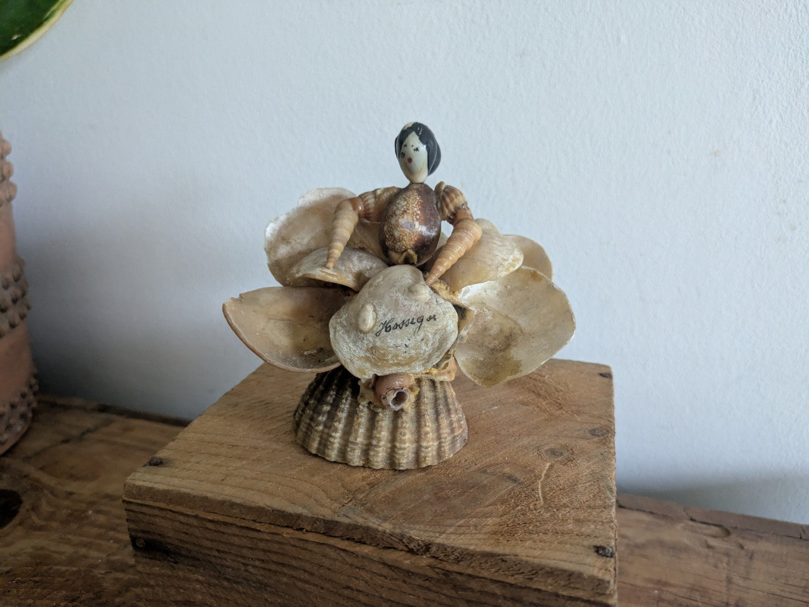 Mid Century Hand Crafted Sea Shell Doll Folk Art Lady Figurine Vintage Ornament 