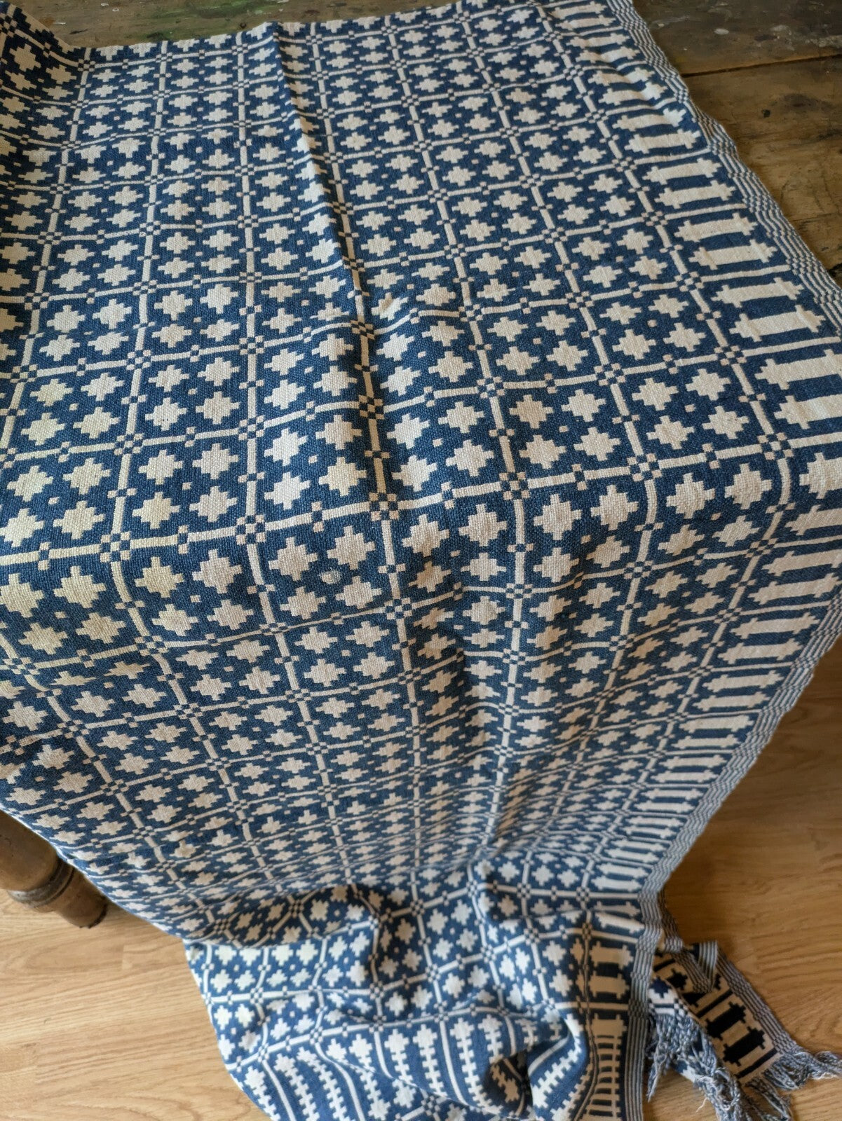 Antique Khes Vtg Cotton Throw Hand loomed Sofa Cover Double weave Sindi Rare Vgc