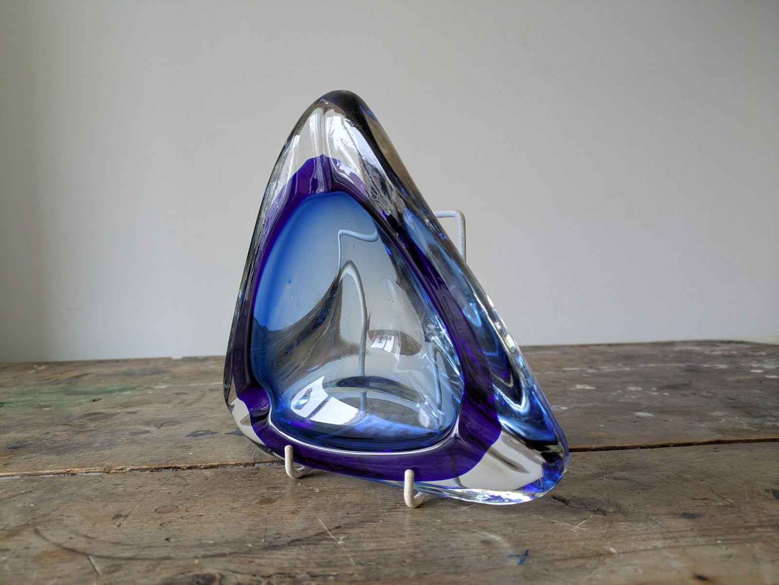 VINTAGE ITALIAN MURANO SOMMERSO  ART GLASS DISH MID CENTURY Modern Ash Tray BLUE