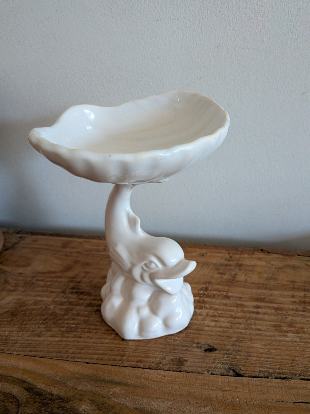 Pedestal Fish And Shell Ceramic Soap Dish Vintage 1950's-60's Dolphin Koi Clam 