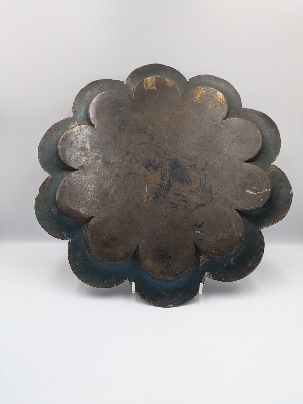 Antique Indian Hindu God Shiva Carved Plate Floral Carved Brass plate Tray Naga 