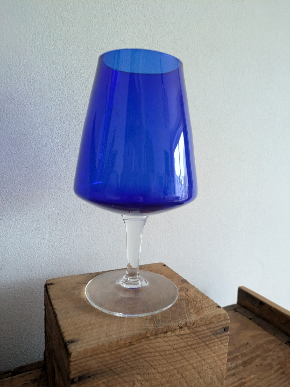 Bohemia Vintage Extra Large Blue Cobalt Brandy Glass Retro Mid Century Prop Vgc