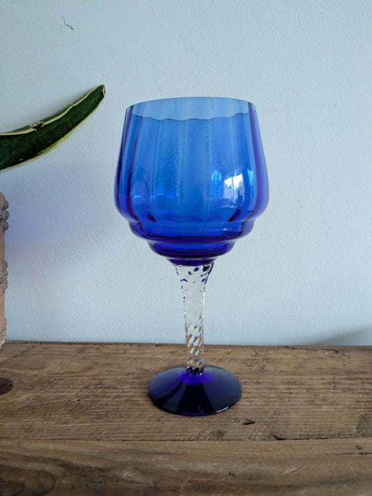 Bohemia Vintage Extra Large Blue Crystal Brandy Glass Retro Mid Century Prop Vgc