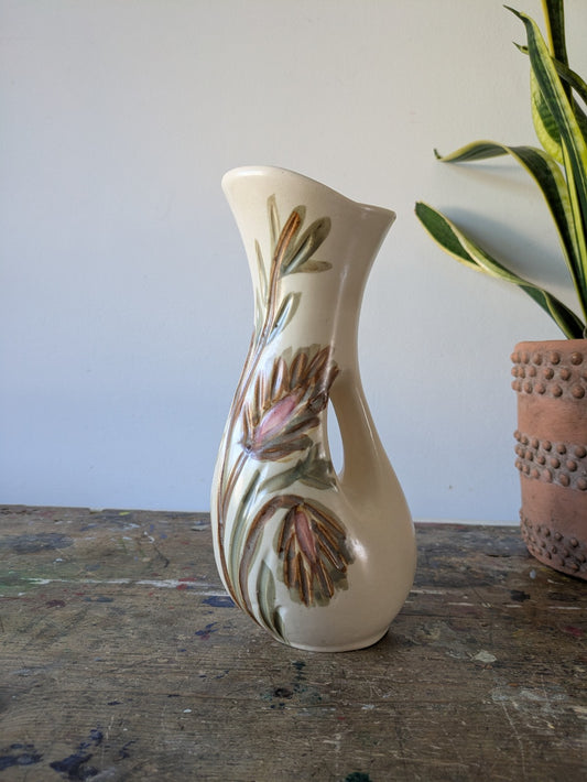 KAD-YAD Israel Studio Pottery Mid Century Flowers Design Handle Vase Jug Vintage