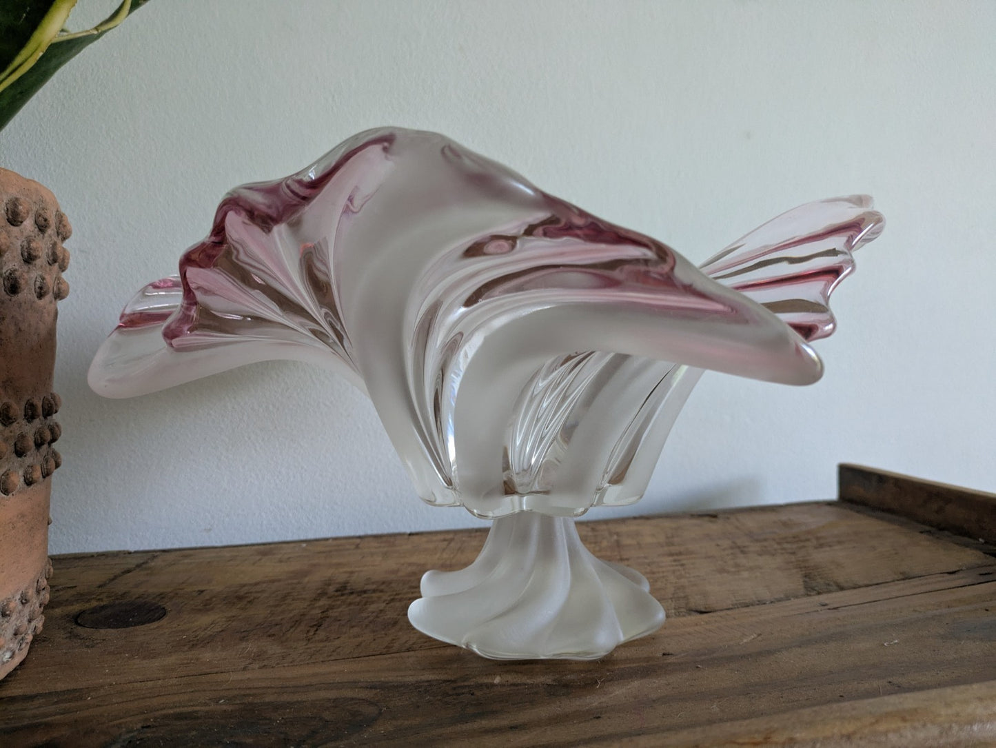 Vintage Walther Glass Belle Epoque Lead Crystal Foot Bowl 70s Red & White Large