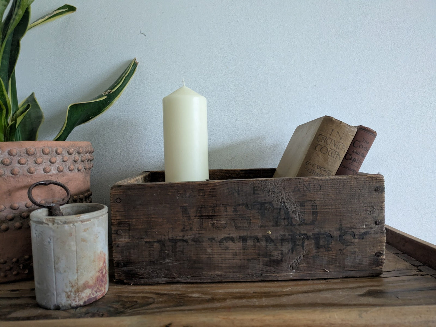 Vintage Wooden Mustard Denseners Crate Box Rustic Industrial Storage Advertising