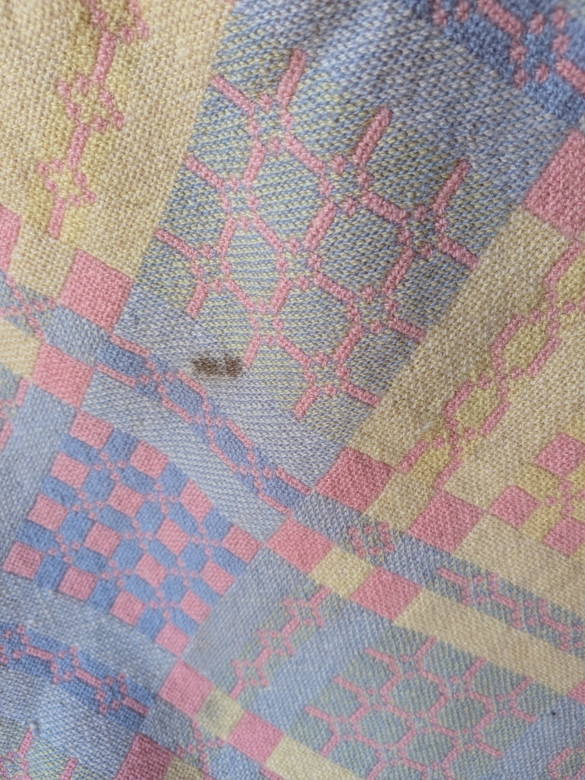 Welsh Wool Tapestry Blanket Throw Pink Blue Reversible Double 227cm x 156cm Vtg