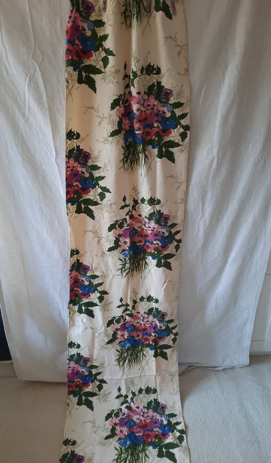 2.38 Metres Vintage French Romanex De Boussac Fabric Floral Flowers Curtain Old