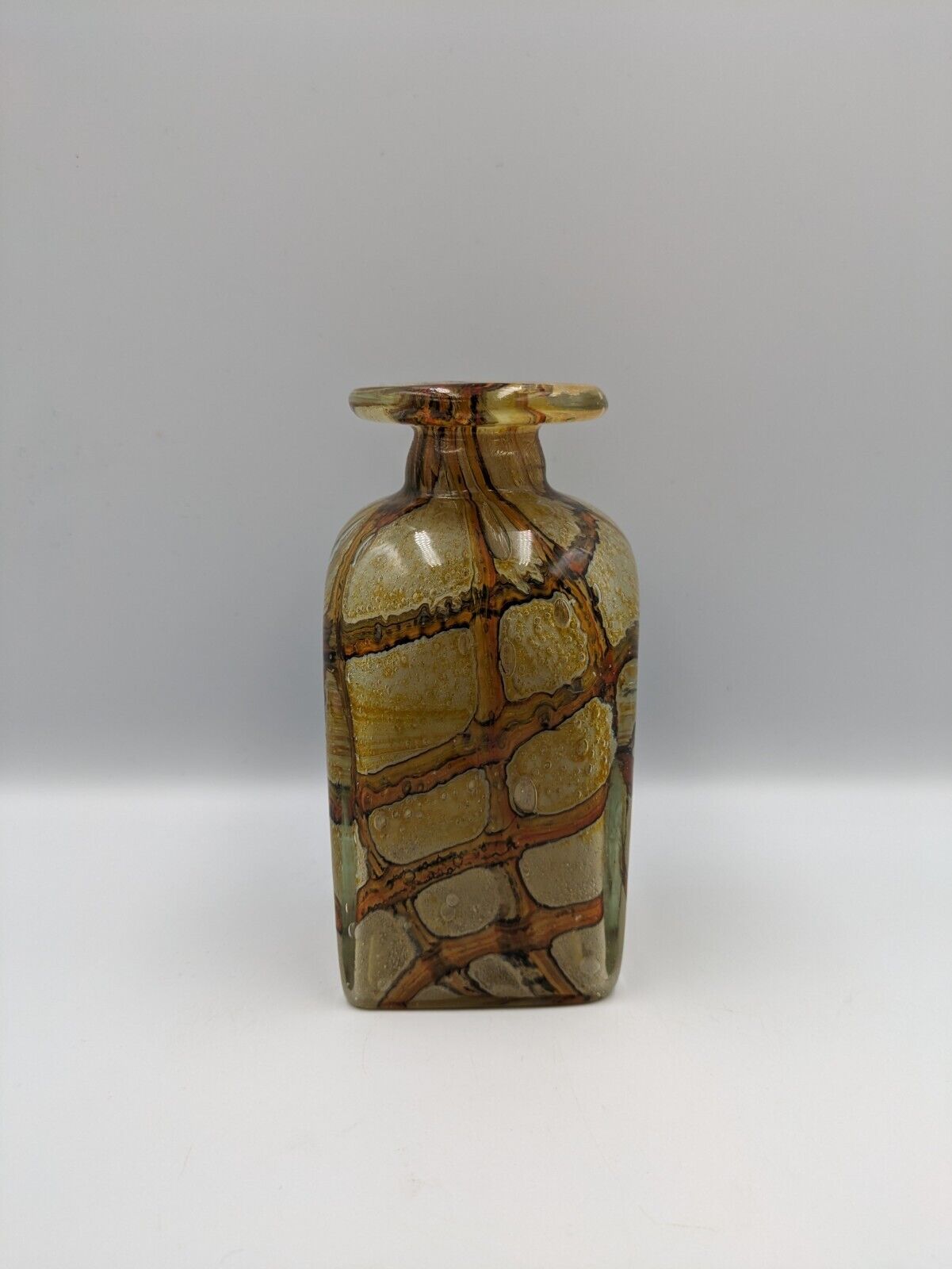 Rare Vtg Mid Cntury Mdina 70s Art Glass Bottle Mdg Vase Earthtones Vicente Boffo
