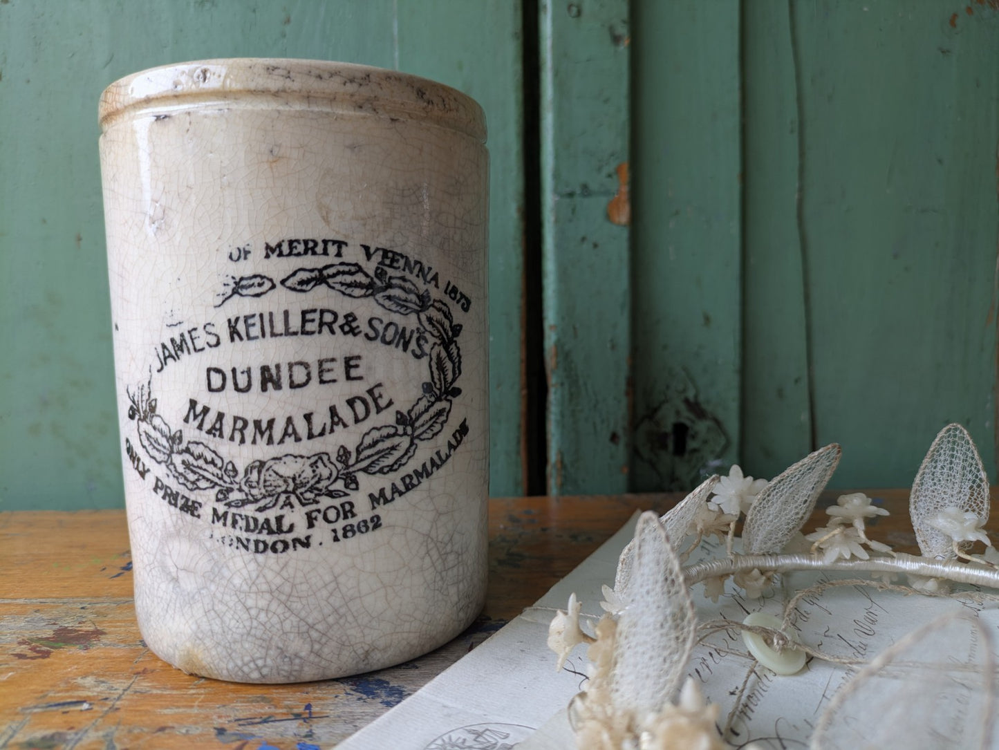 Antique 3 lb James Keiller & Son’s Dundee Marmalade English Advert Pot, c. 1885