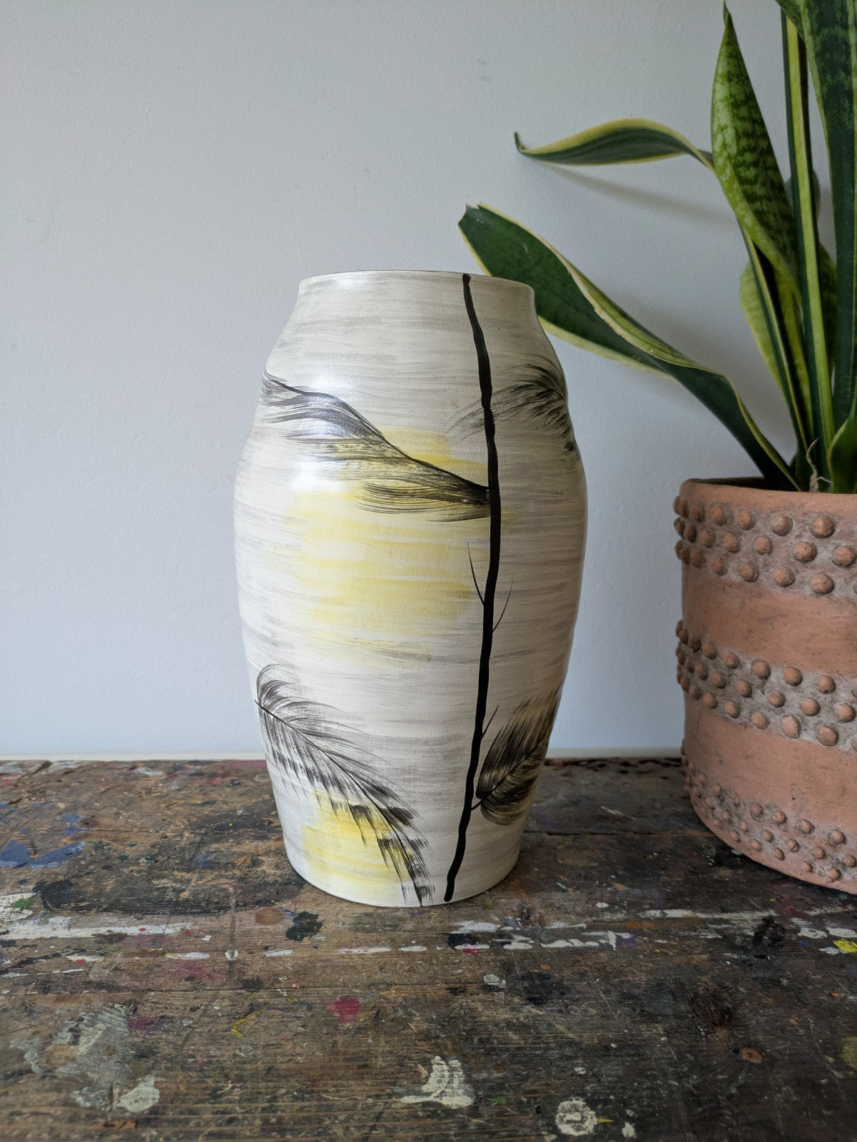 Brentleigh Ware Ballina Vase Large Decor Clay Pottery Palm Leaves Retro Kitsch