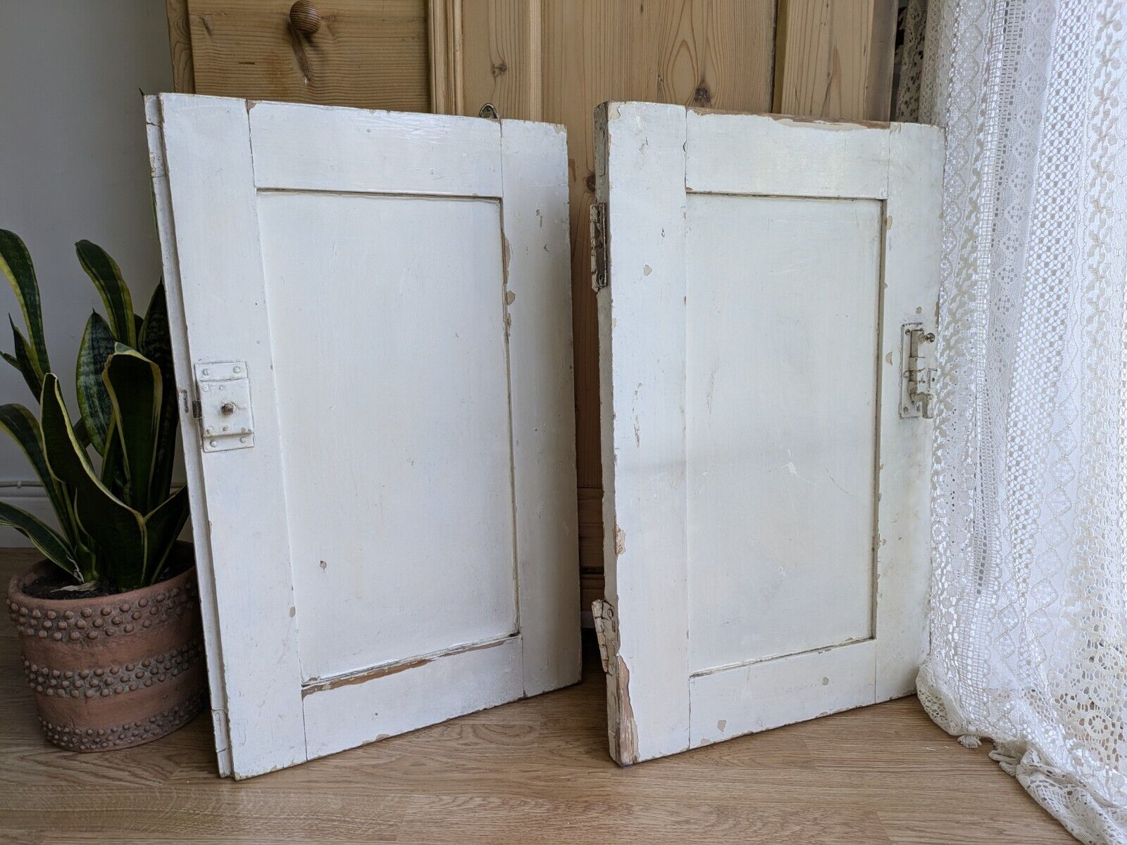 Pair Old Original Antique Victorian Period Cupboard Doors panels chippy paint!!!