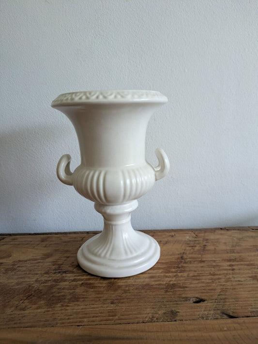 Vintage Dartmouth Pottery Urn Vase White Prop Mantle Flower Double Handle Vgc
