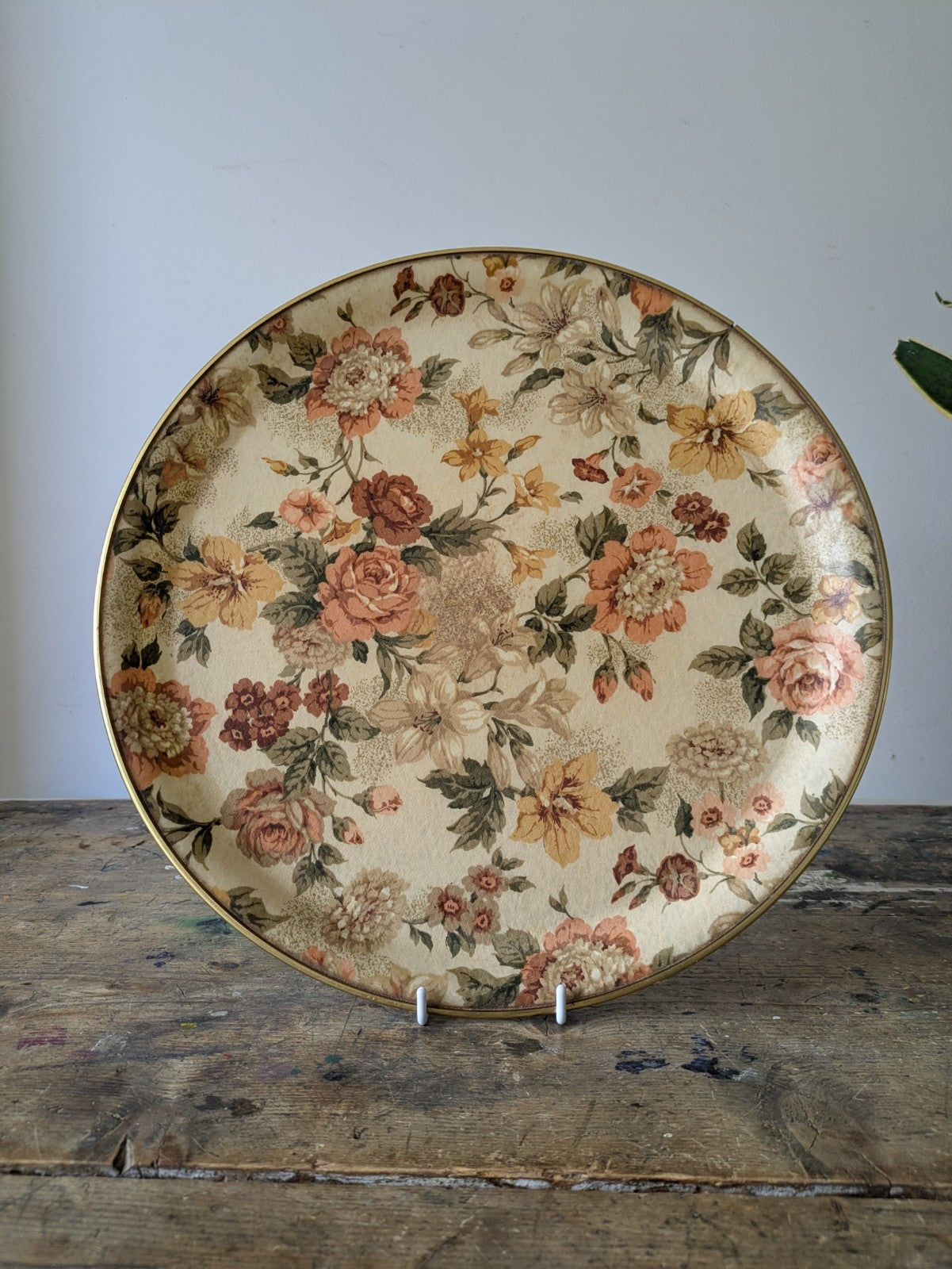 Vintage Arnold Designs Fibreglass Drinks Tray Round Floral Design Serving Prop