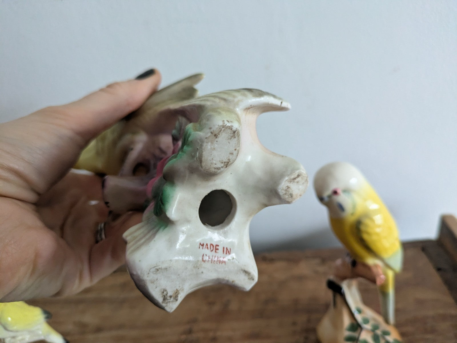 3x Rare Lot Yellow Budgie Mid Century Bird Retro Ceramic Figurine Ornament Vtg
