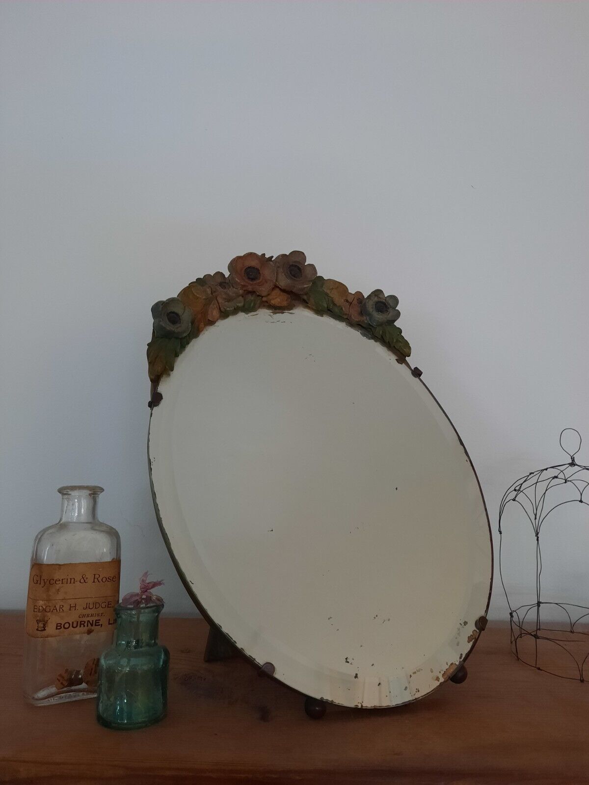 Vintage Barbola Mirror Circa 1920s 1930s art deco floral antique oval bevel edge