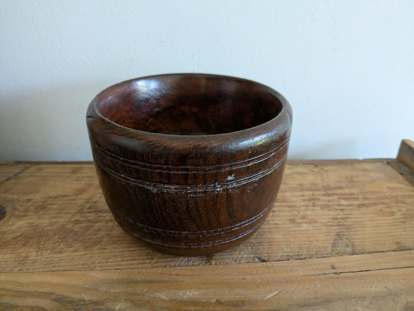 Antique Early Treen Dark Wooden Church Collection Box / Offering Bowl No Handle 