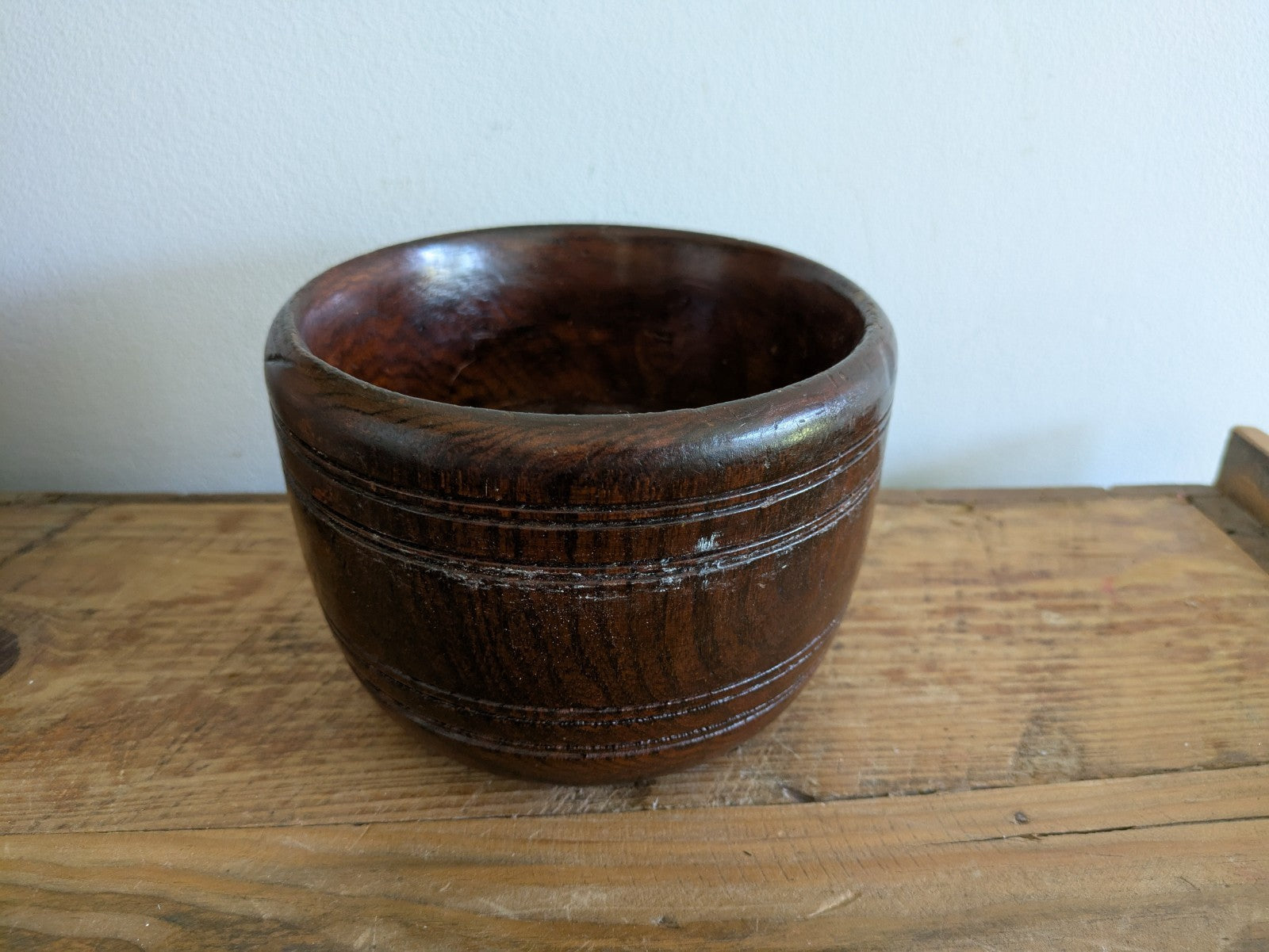 Antique Early Treen Dark Wooden Church Collection Box / Offering Bowl No Handle 
