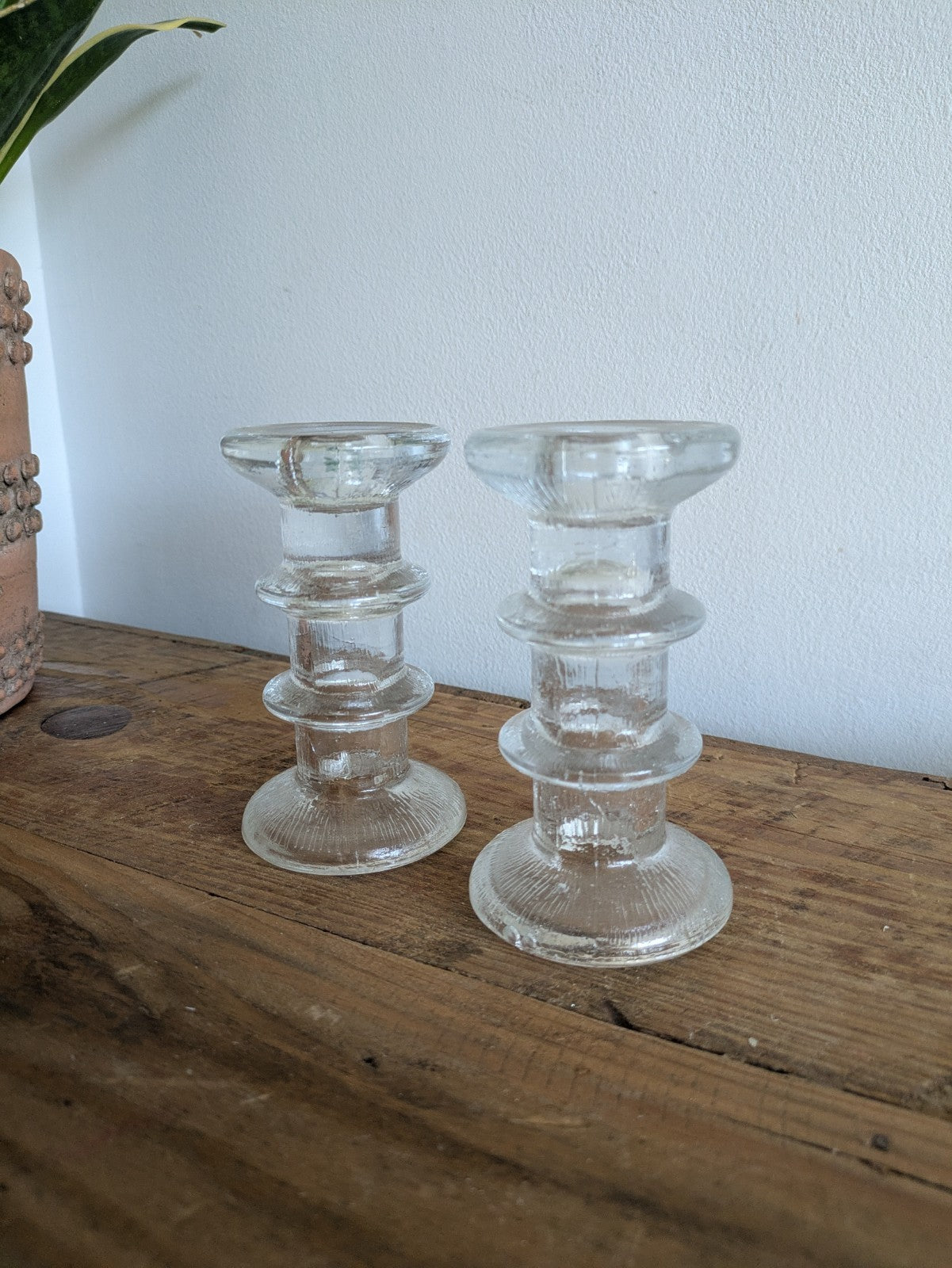 Pair Of Vintage Luminarc 'Nordic' Candle Holders MCM Retro Scandi Candle Sticks 
