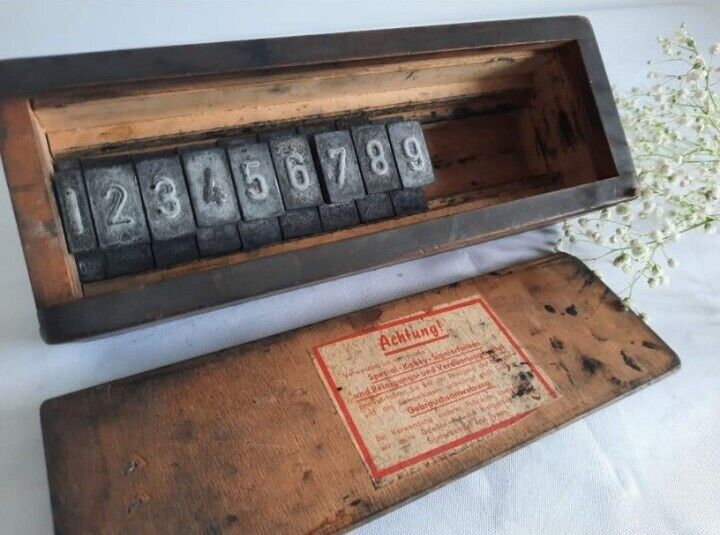 Boxed set Letterpress Printers Type Printing blocks complete numbers stamps old