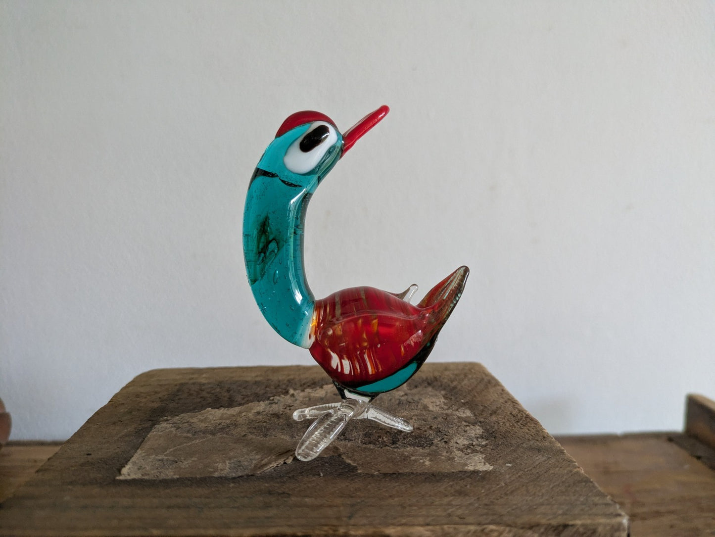Lampwork Hand Blown Miniature Glass Blue Figurine Duck Swan Geese Bird Vtg Retro