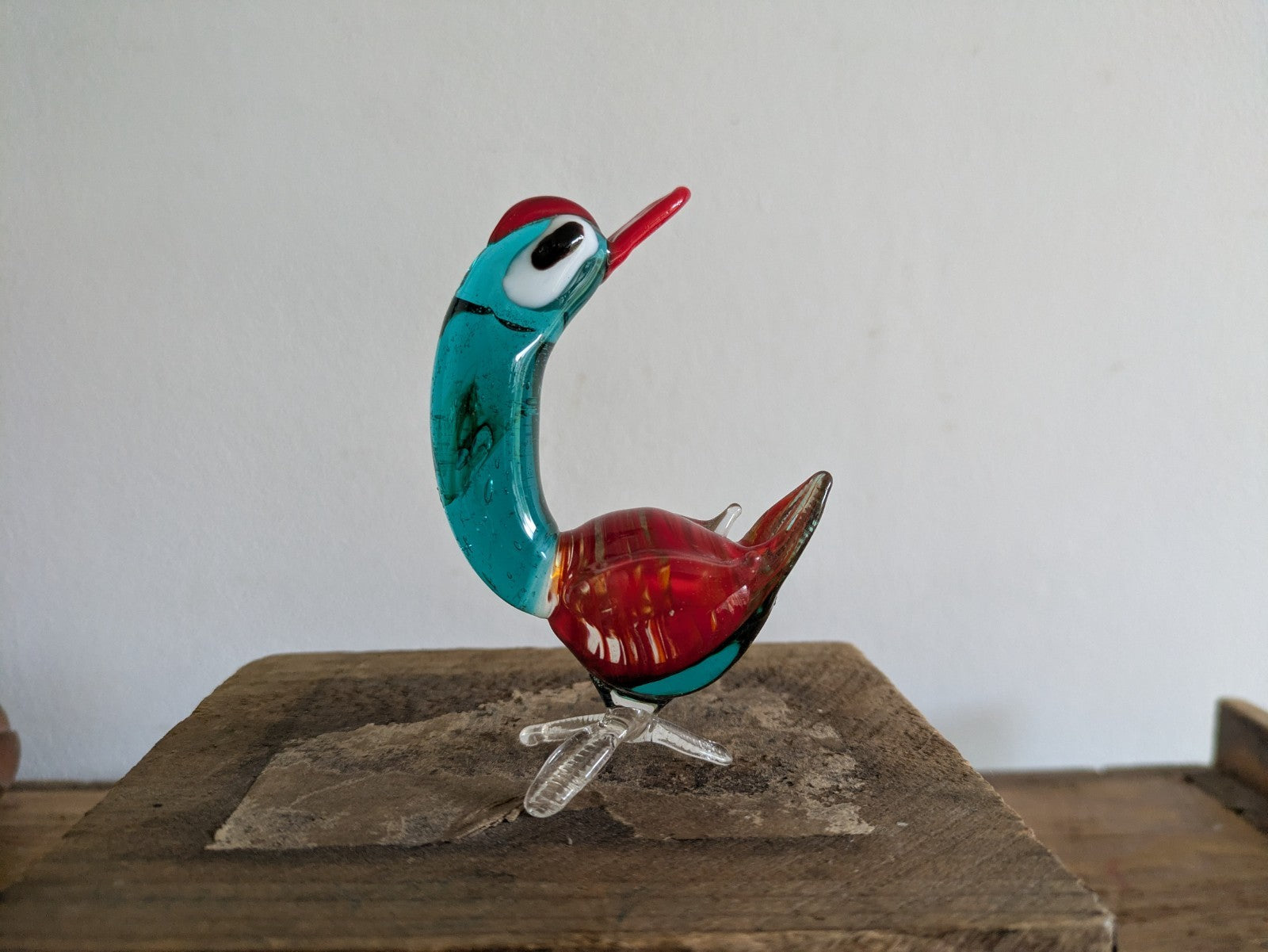 Lampwork Hand Blown Miniature Glass Blue Figurine Duck Swan Geese Bird Vtg Retro