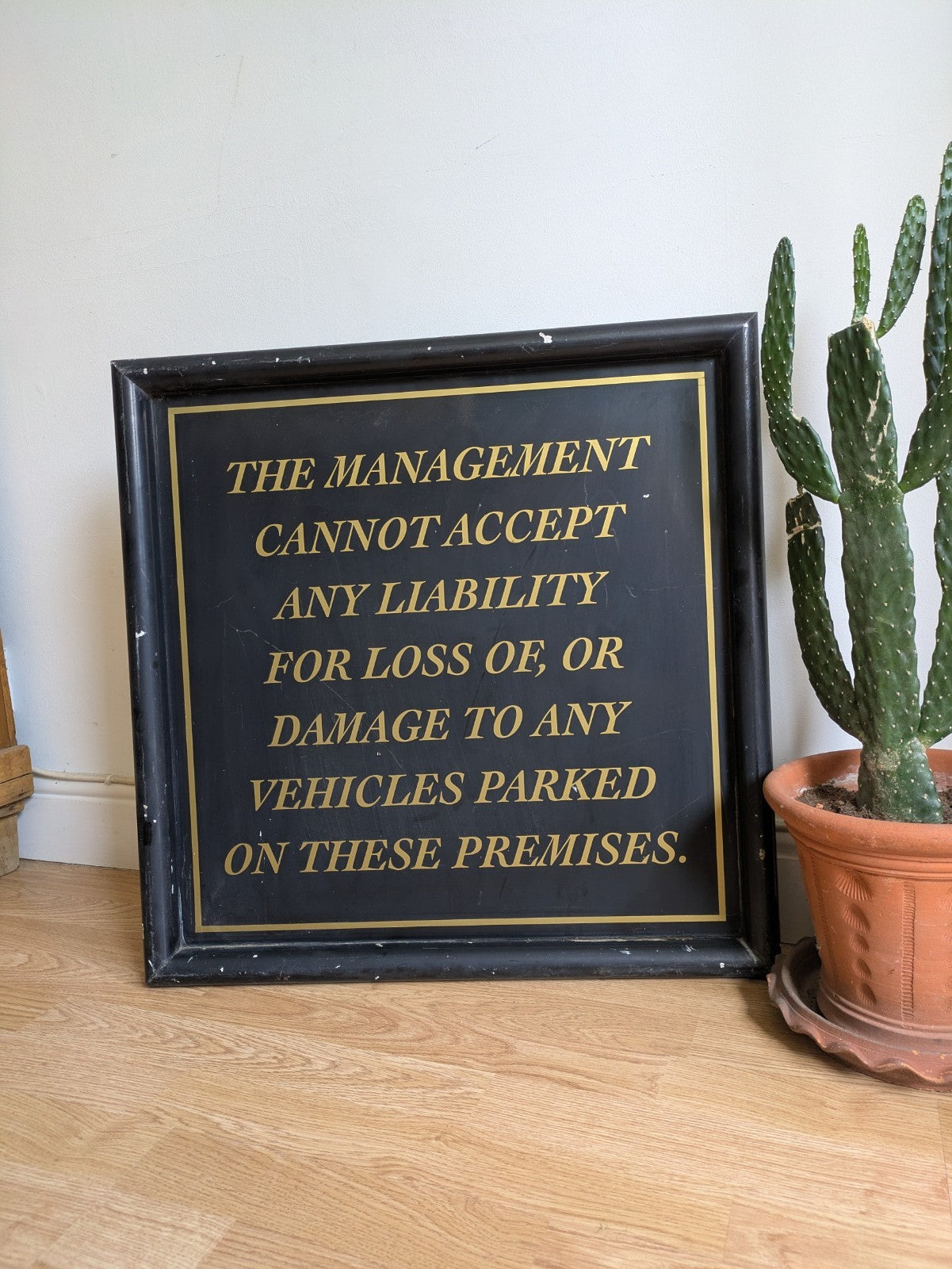 Vintage Large Metal Pub Sign No Liability Valuables Dining Car Park Black Square