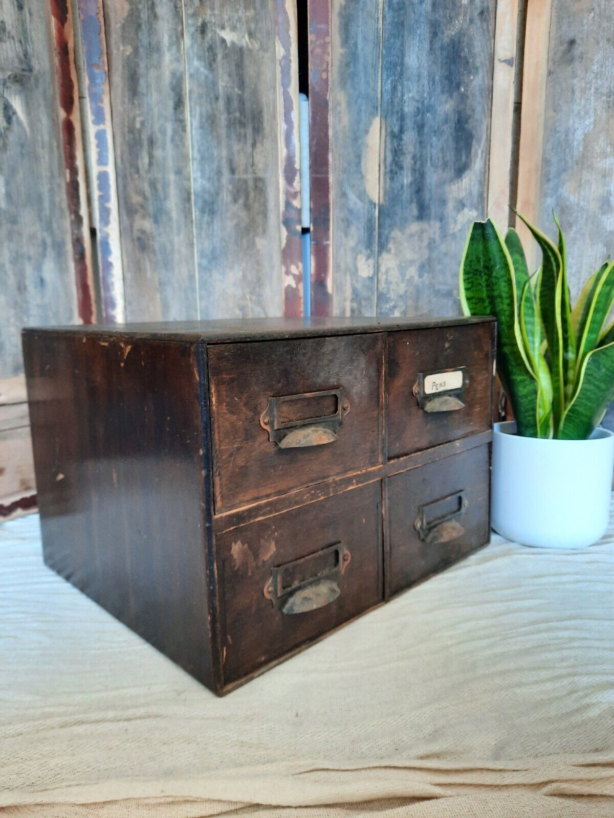 Antique engineering 4 drawer Wood Drawers garage printer file index drawers old