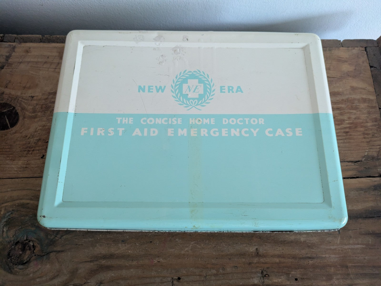 Vintage New Era First Aid Tin Metal Box Storage Prop Medical Retro Bathroom Old