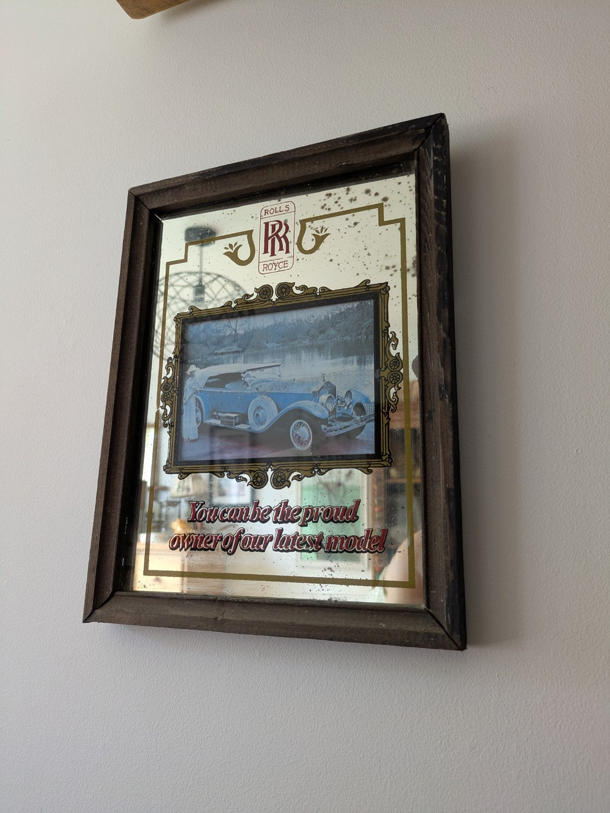 Rolls Royce Advertising Mirror Latest Model Owner Pub Car Automotive Picture Vtg