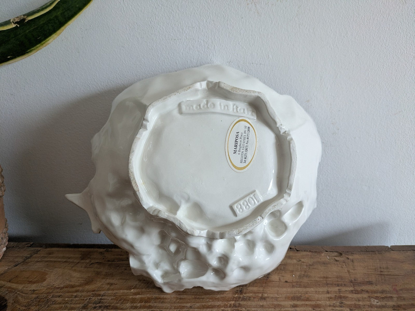 Vintage Majolica White Leaf & Grape Bowl Italy Platter Gilt Painted Capodimonte 
