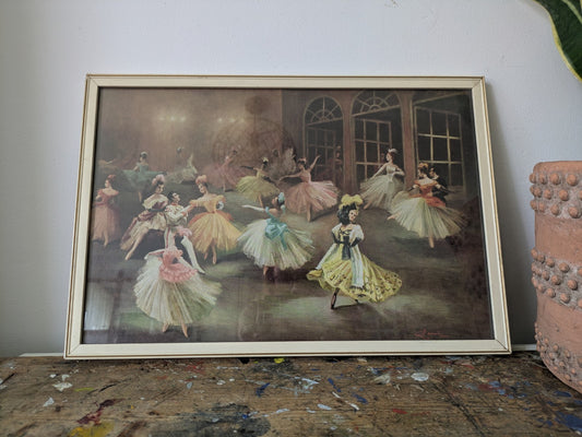 VINTAGE MID CENTURY “VILIA” CARLOTTA EDWARDS BALLET PRINT RETRO FRAMED COLOURED 