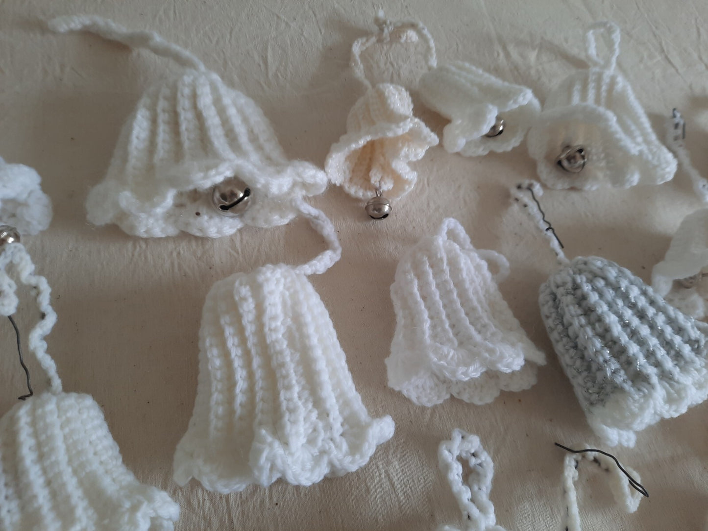 Vintage Christmas Ornament Lot Crochet Knitted 30 Bells Handmade Folk MCM Retro