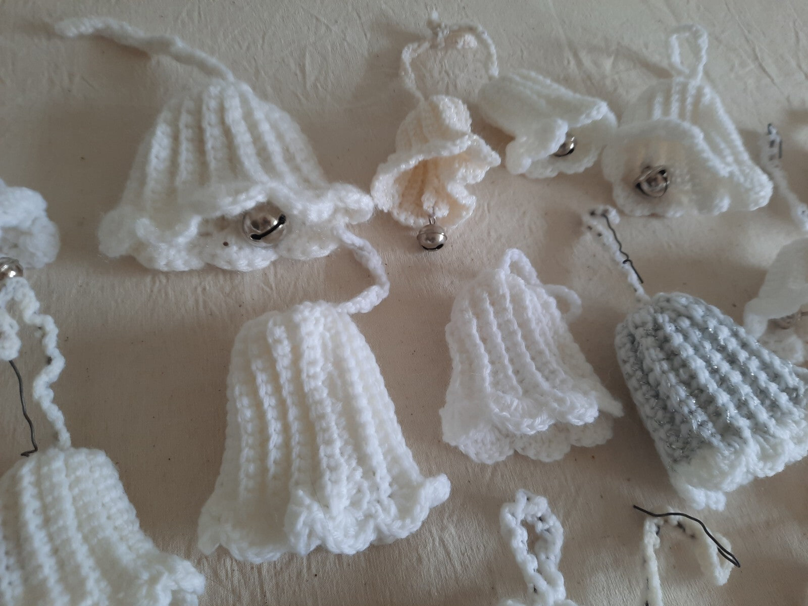 Vintage Christmas Ornament Lot Crochet Knitted 30 Bells Handmade Folk MCM Retro