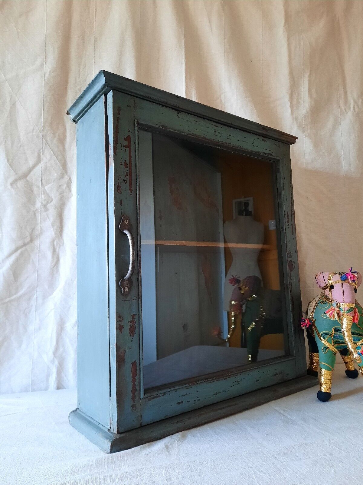 Indonesian Reclaimed Upcycled Wooden Shelving Cupboard Glazed Wall Cabinet Blue