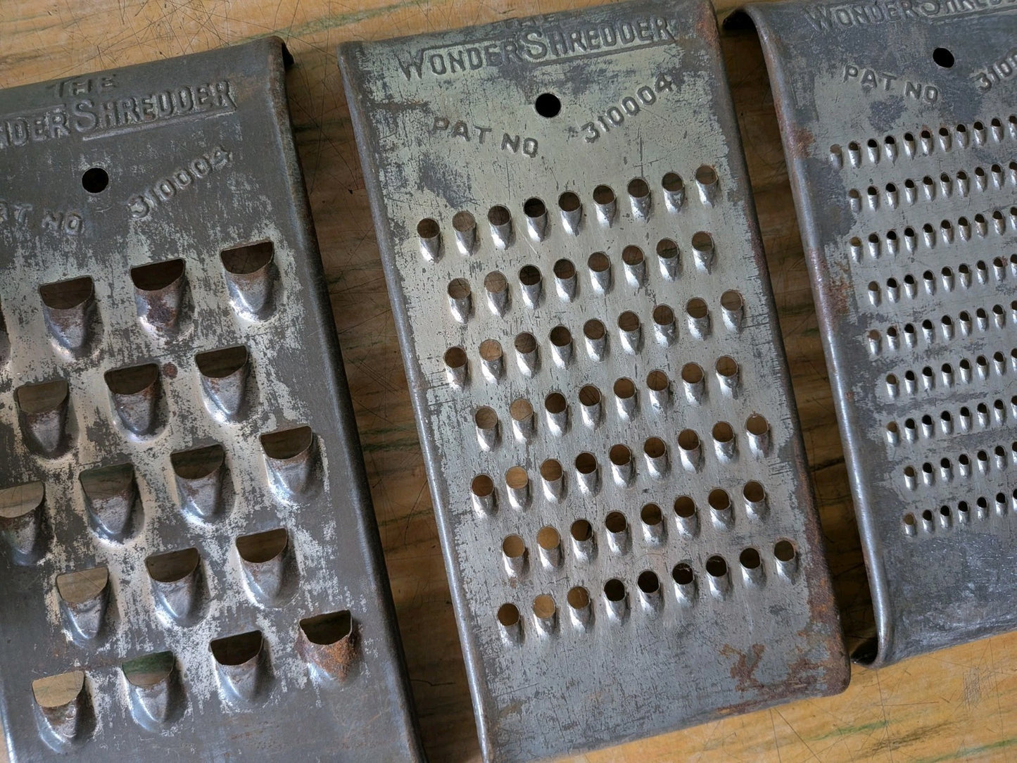 Vintage THE WONDER SHREDDER Graters Primitive Rustic Kitchen 1930s Lot Of 3 Set
