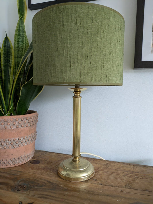 Brassware Vintage Column Corinthian Style Brass Table Lamp With Shade Green Drum