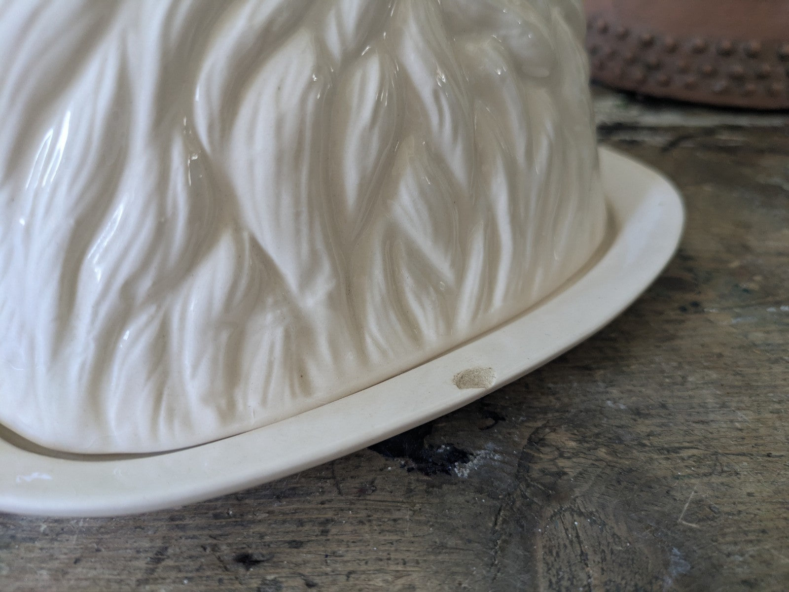 Rare Bull Head Cheese Dish Cloche With Plate Vintage Antique Cream Ceramic Old 