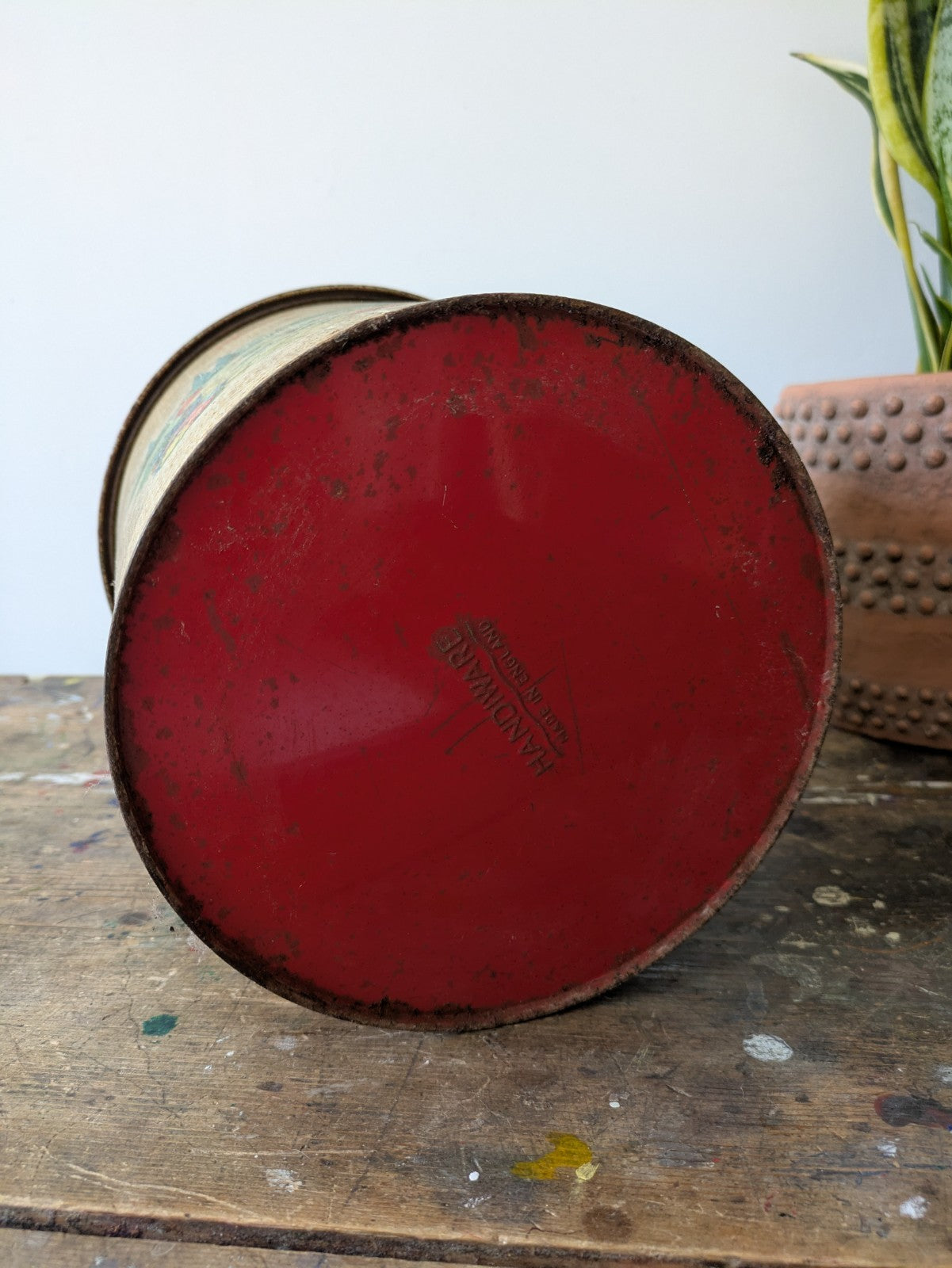 Vintage 1930s 40s Handiware Large Flour Storage Tin Canister Rare Prop Kitchen