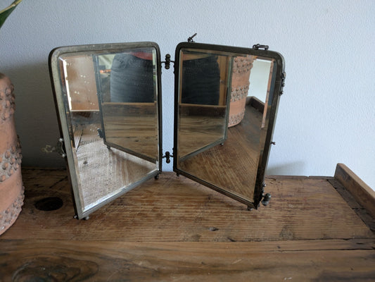 Antique Vintage Barber Mirror Bathroom Triptych 1950s French Folding Deco Prop