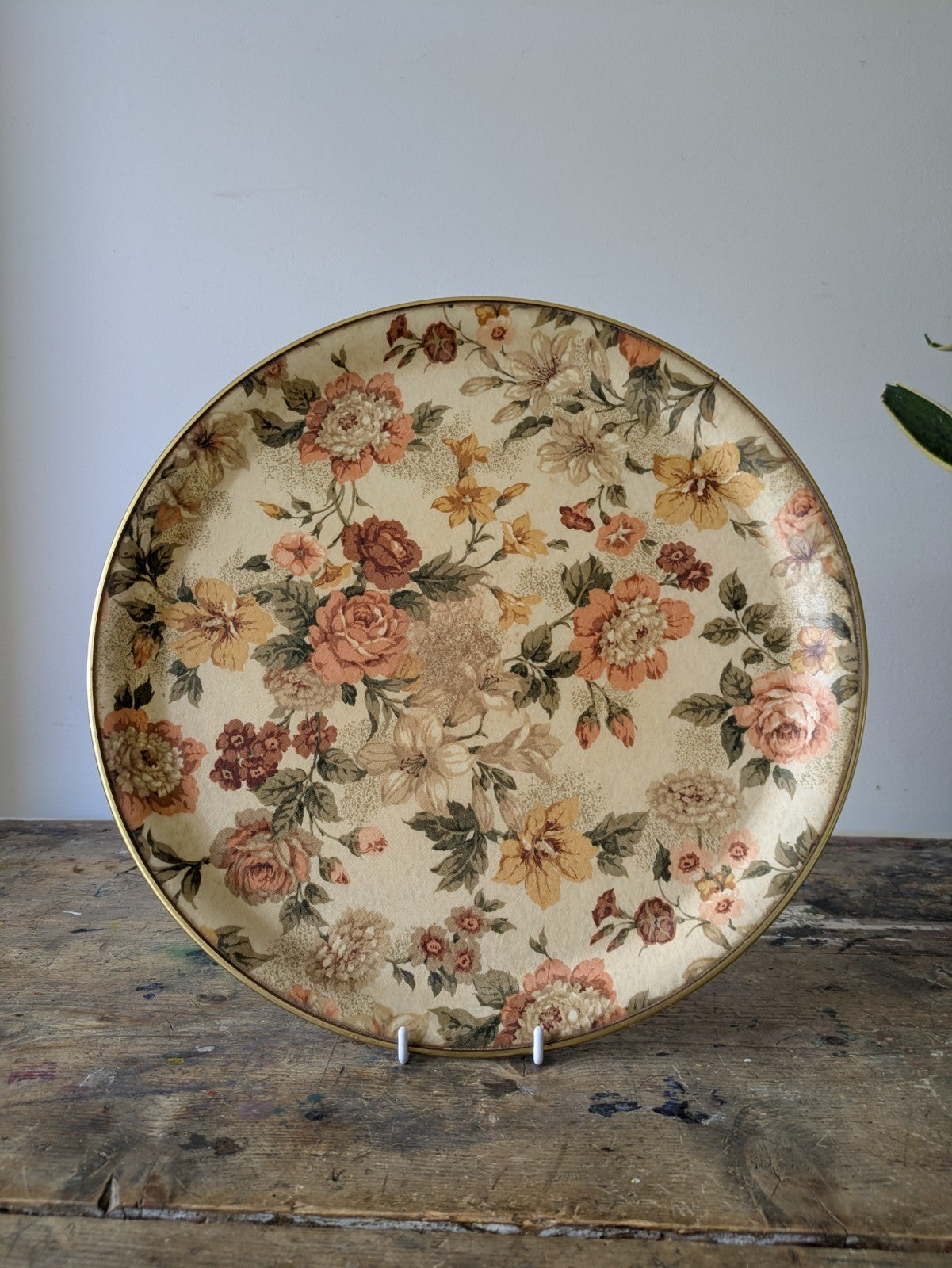 Vintage Arnold Designs Fibreglass Drinks Tray Round Floral Design Serving Prop