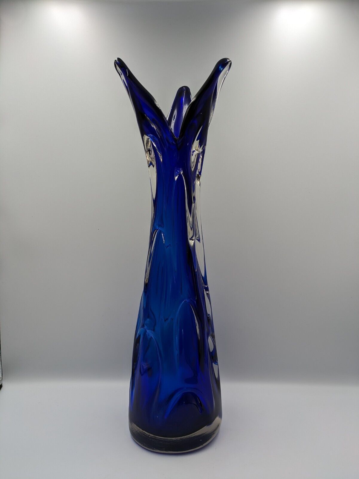 Vintage Bohemian Large Glass Vase By Jan Beranek, Skrdlovice Colbalt Blue 1960’s