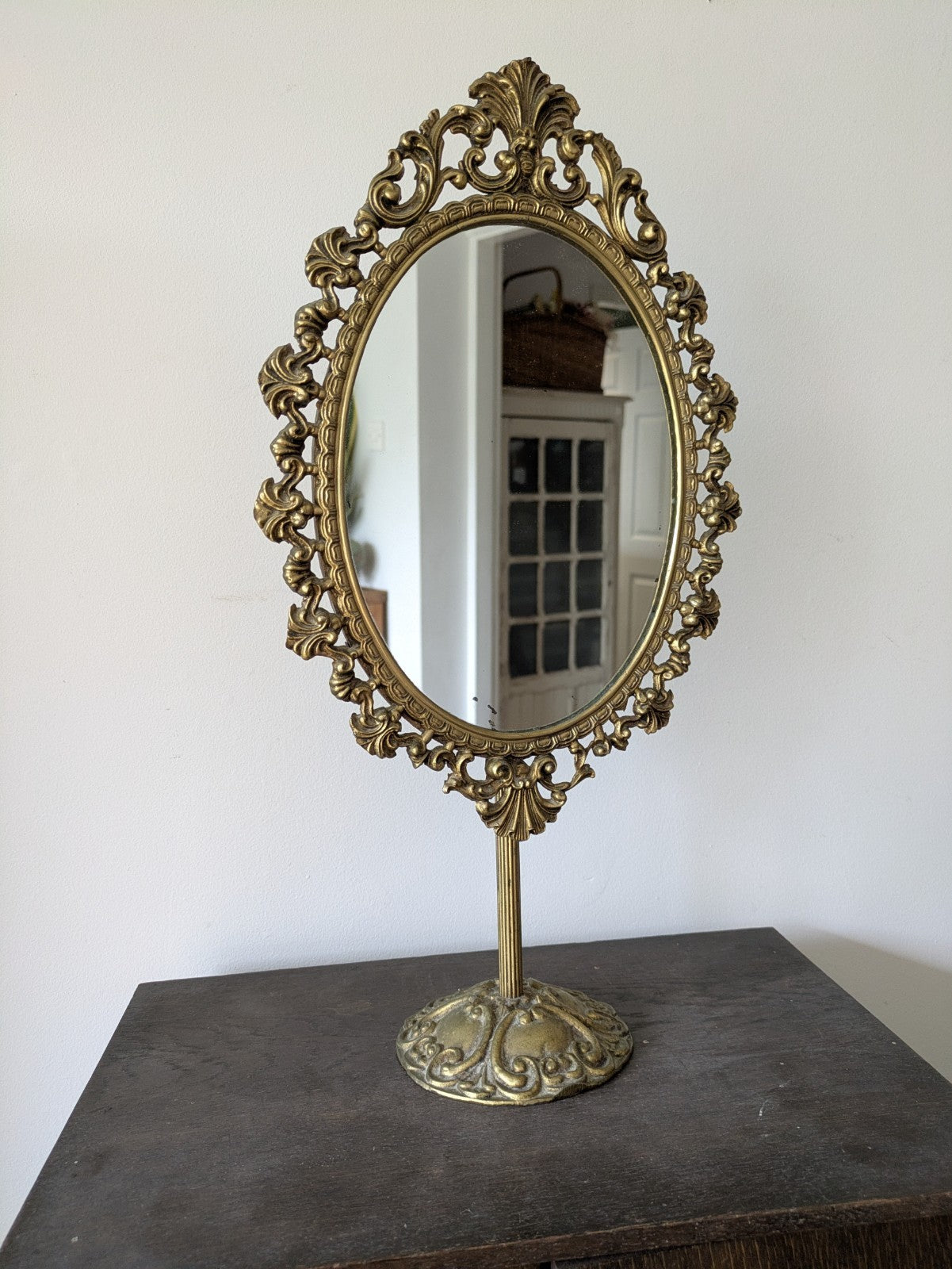 Antique Vintage Oval Dressing Cast Metal Table Vanity Swing Mirror French Style