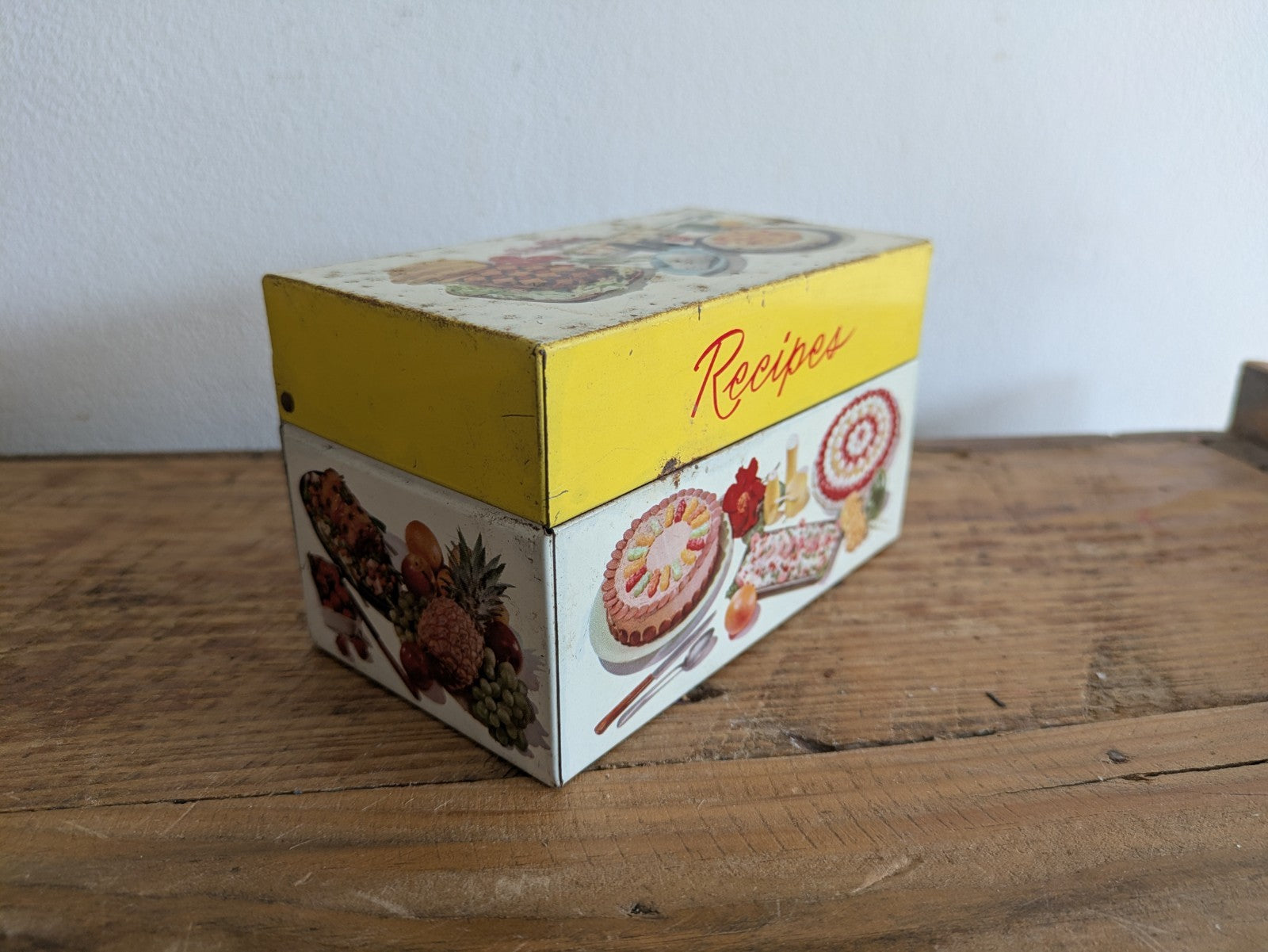 Vintage Recipes Tin small Box Mid Century Prop Kitchen Chef Gift Container Pot 