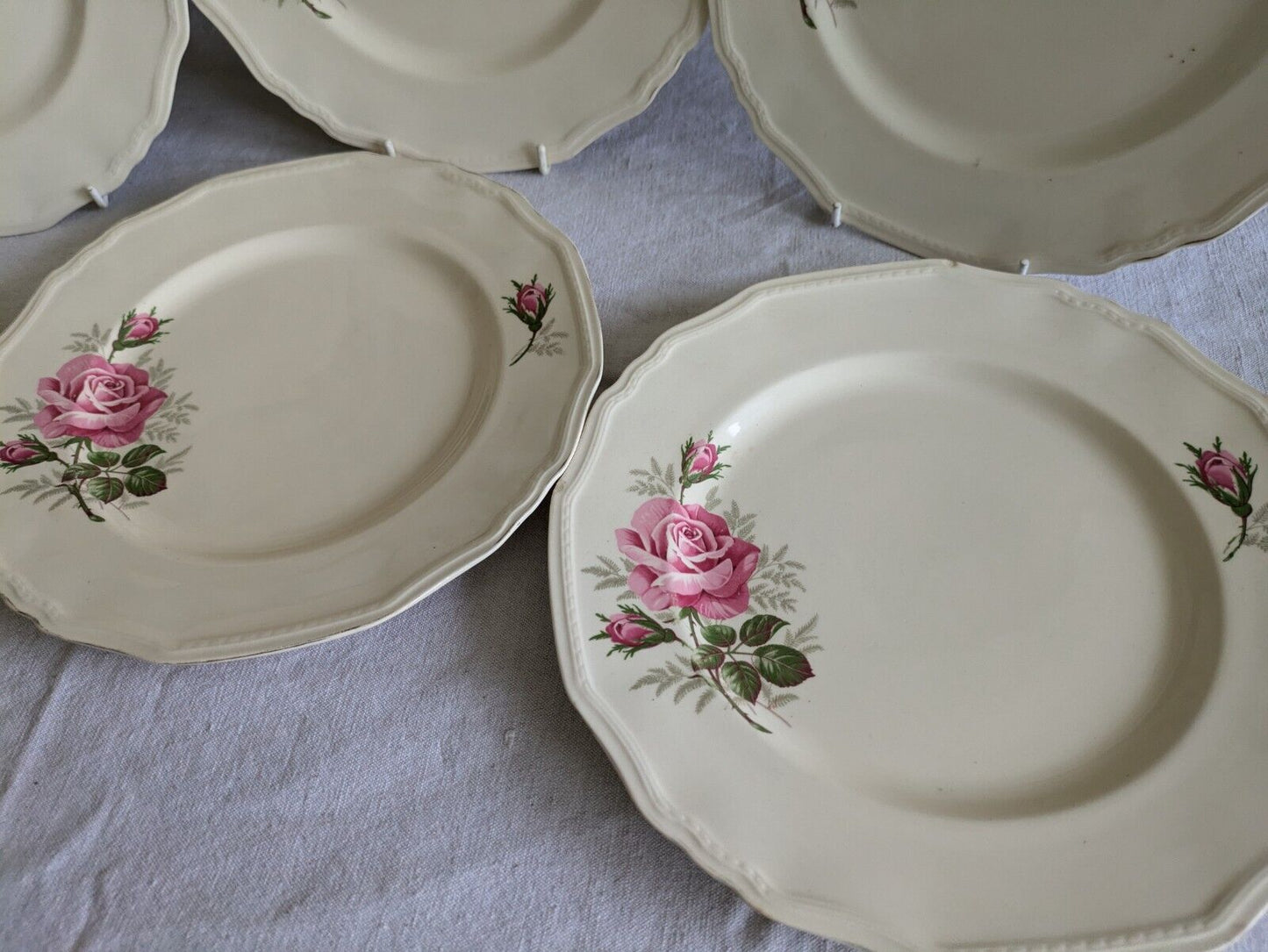 6x VINTAGE ALFRED MEAKIN SANDRINGHAM CABBAGE ROSE DINNER PLATE UP CREAM SHABBY 