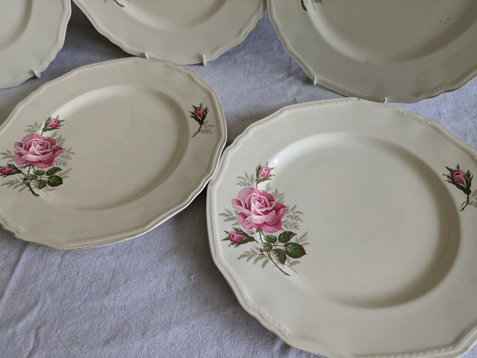 6x VINTAGE ALFRED MEAKIN SANDRINGHAM CABBAGE ROSE DINNER PLATE UP CREAM SHABBY 