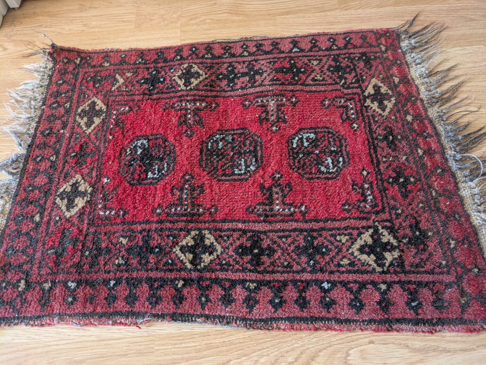 Vintage Oriental Turkish Wool Rug Red Tones 52.5cm x 64cm Eastern Kayam Carpet 